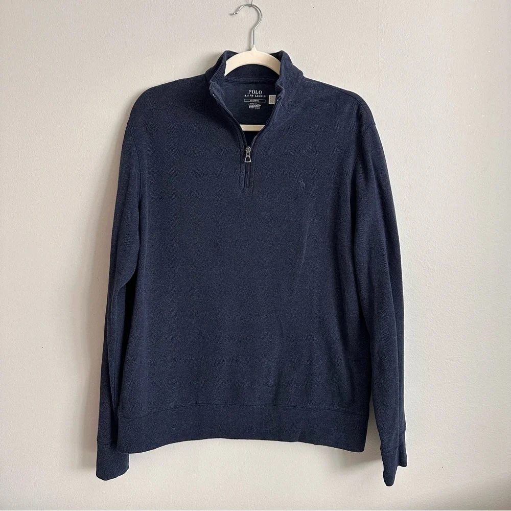 Polo Ralph‎ Lauren Men’s Quarter-Zip Pullover Navy Herringbone Medium